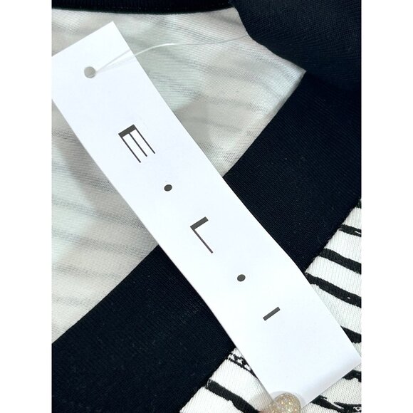 E.L.I Tunic Top XL Black White Stripes Long Sleeve V-Neck Buttons Arms Slits - Picture 5 of 15